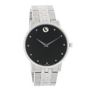 Buy Shop Movado Museum Classic Diamonds Black Dial Silver Steel Strap Watch for Men - 0607201 USA Online