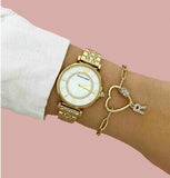 Buy Shop Emporio Armani Gianni T Bar White Mother of Pearl Dial Gold Steel Strap Watch For Women - AR1907 USA Online
