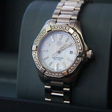 Tag Heuer Aquaracer Diamonds Mother of Pearl White Dial Silver Steel Strap Watch for Women - WBD1413.BA0741