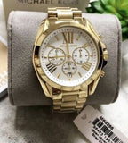 Michael Kors Bradshaw Chronograph White Dial Gold Steel Strap Watch For Women - MK6266