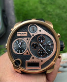 Buy Shop Diesel Big Daddy Gold & Black Dial Black Leather Strap Watch For Men - DZ7261 USA Online