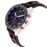 Tissot PRS 516 Chronograph Blue Dial Brown Leather Strap Watch For Men - T100.417.16.041.00