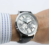 Buy Shop Emporio Armani Classic Chronograph Silver Dial Black Leather Strap Watch For Men - AR2432 USA Online
