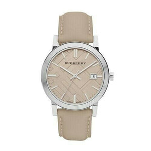 Buy Shop Burberry The City Silver Dial Beige Leather Strap Unisex Watch - BU9010 USA Online
