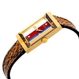 Buy Shop Gucci G-Frame Mother of Pearl Dial Brown Leather Snakeskin Strap Watch For Women - YA147402 USA Online