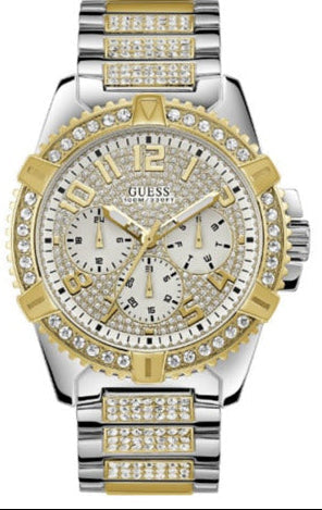 Buy Shop Guess Frontier Chronograph Crystals Silver Dial Two Tone Steel Strap Watch for Men - W0799G4 USA Online