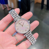 Buy Shop Emporio Armani Gianni T Bar Pink Mother of Pearl Dial Silver Steel Strap Watch For Women - AR1779 USA Online