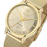 Buy Shop Maserati Epoca Golden Dial Golden Mesh Bracelet Watch For Men - R8853118003 USA Online