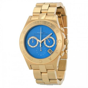 Marc Jacobs Blade Chronograph Blue Dial Gold Steel Strap Watch for Women - MBM3307