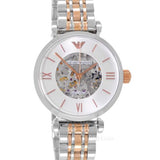 Buy Shop Emporio Armani Gianni T Bar Silver Skeleton Dial Two Tone Strap Watch For Women - AR1992 USA Online
