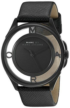 Marc Jacobs Tether Black Transparent Dial Black Leather Strap Watch for Women - MBM1379