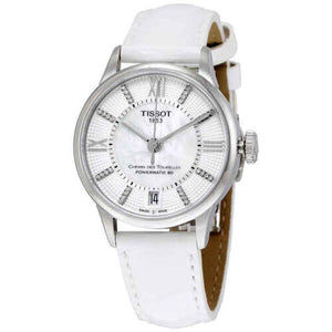 Buy Shop Tissot Chemin Des Tourelles Powermatic 80 Lady White Dial White Leather Strap Watch For Women - T099.207.16.116.00 USA Online
