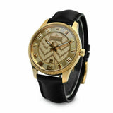 Buy Shop Gucci Eryx Automatic Chevron Gold Dial Black Leather Strap Watch For Men - YA126340 USA Online