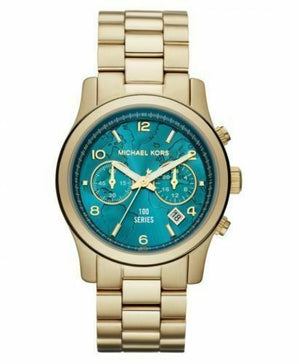 Buy Shop Michael Kors Runway Hunger Stop100 Series Blue Dial Gold Steel Strap Watch for Women - MK5815 USA Online
