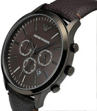 Emporio Armani Sportivo Black Dial Brown Leather Strap Watch For Men - AR2462