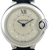 Buy Shop Cartier Ballon Bleu de Cartier Diamonds Silver Dial Black Leather Strap Watch for Women - W4BB0008 USA Online