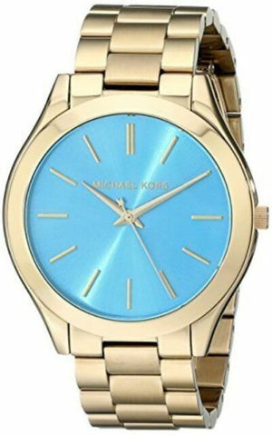Buy Shop Michael Kors Slim Runway Blue Dial Gold Steel Strap Watch for Women - MK3265 USA Online