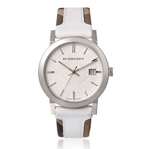 Buy Shop Burberry The City Silver Dial White Leather Strap Watch for Women - BU9019 USA Online