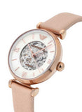 Buy Shop Emporio Armani Meccanico Silver Skeleton Dial Beige Leather Strap Watch For Women - AR60001 USA Online
