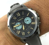 Buy Shop Fossil Grant Chronograph Gunmetal Grey Dial Grey Leather Strap Watch for Men - FS5183 USA Online