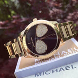 Buy Shop Michael Kors Hartman Analog Quartz Black Dial Gold Steel Strap Watch For Women - MK3647 USA Online