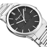 Salvatore Ferragamo Sapphire Bracelet Black Dial Silver Steel Strap Watch For Men - SFHP01124