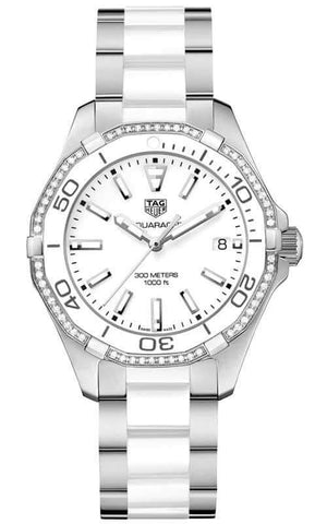 Buy Shop Tag Heuer Aquaracer Diamonds White Dial Two Tone Steel Strap Watch for Women - WAY131H.BA0914 USA Online