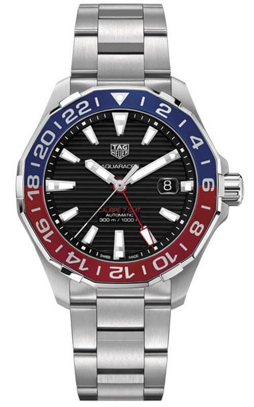 Buy Shop Tag Heuer Aquaracer GMT Caliber 7 Pepsi Black Dial Silver Steel Strap Watch for Men - WAY201F.BA0927 USA Online