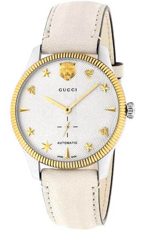 Buy Shop Gucci G Timeless Automatic Silver Dial Beige Leather Strap Watch For Men - YA126348 USA Online
