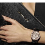 Buy Shop Michael Kors Catlin Rose Gold Crystal Dial Black Leather Strap Watch for Women - MK2376 USA Online