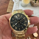 Buy Shop Fossil Grant Chronograph Black Dial Gold Steel Strap Watch for Men - FS4815 USA Online