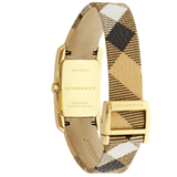 Burberry Pioneer Gold Dial Haymarket Beige Leather Strap Watch for Women - BU9509