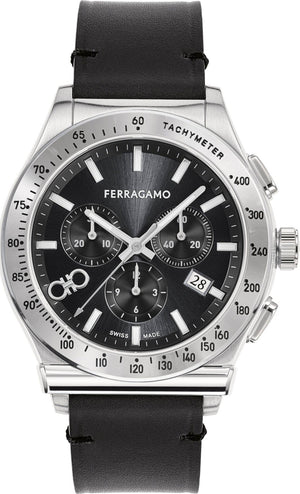 Buy Shop Salvatore Ferragamo 1927 Chrono Analog Black Dial Black Leather Strap Watch for Men - SFKZ00123 USA Online