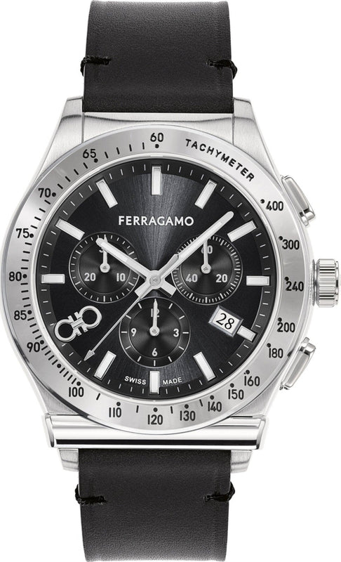 Buy Shop Salvatore Ferragamo 1927 Chrono Analog Black Dial Black Leather Strap Watch for Men - SFKZ00123 USA Online