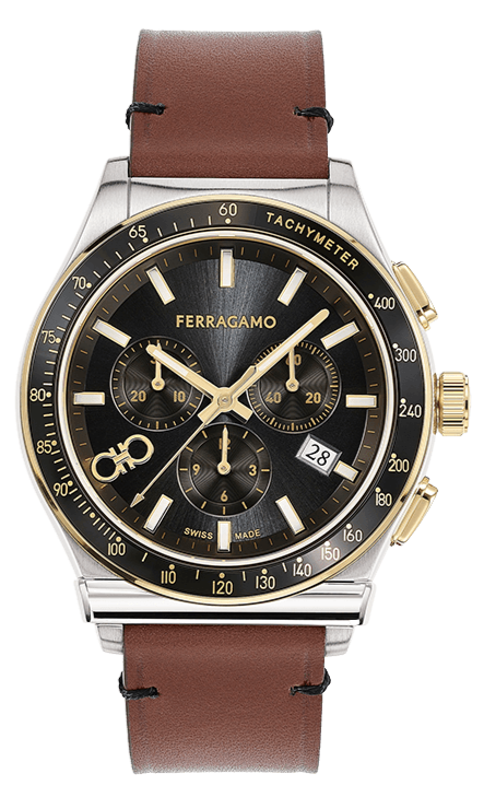 Buy Shop Salvatore Ferragamo 1927 Chrono Analog Black Dial Brown Leather Strap Watch for Men - SFKZ00323 USA Online