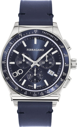 Buy Shop Salvatore Ferragamo 1927 Chrono Analog Blue Dial Blue Leather Strap Watch for Men - SFKZ00223 USA Online