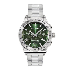 Buy Shop Salvatore Ferragamo 1927 Chrono Green Dial Silver Steel Strap Watch for Men - SFKZ00423 USA Online