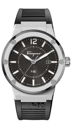 Buy Shop Salvatore Ferragamo F-80 Black Dial Black Rubber Strap Watch For Men - SFHY01322 USA Online