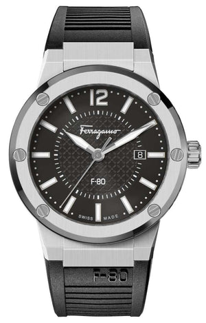 Buy Shop Salvatore Ferragamo F-80 Black Dial Black Rubber Strap Watch For Men - SFHY01322 USA Online
