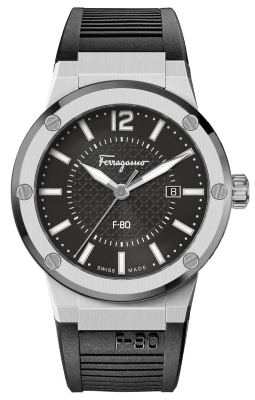 Buy Shop Salvatore Ferragamo F-80 Black Dial Black Rubber Strap Watch For Men - SFHY01322 USA Online