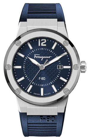 Buy Shop Salvatore Ferragamo F-80 Blue Dial Blue Rubber Strap Watch For Men - SFHY01022 USA Online
