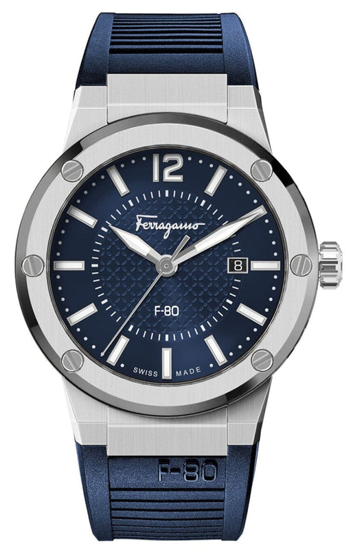 Buy Shop Salvatore Ferragamo F-80 Blue Dial Blue Rubber Strap Watch For Men - SFHY01022 USA Online