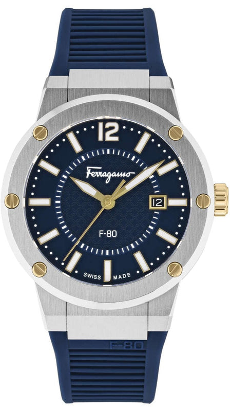 Buy Shop Salvatore Ferragamo F-80 Blue Dial Blue Rubber Strap Watch For Men - SFHY01122 USA Online