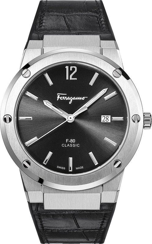 Buy Shop Salvatore Ferragamo F-80 Classic Black Dial Black Leather Strap Watch for Men - SFDT00219 USA Online