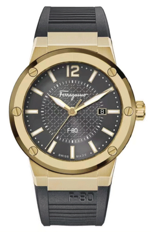 Buy Shop Salvatore Ferragamo F-80 Classic Black Dial Black Rubber Strap Watch for Men - SFHY01621 USA Online