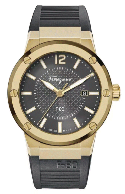 Buy Shop Salvatore Ferragamo F-80 Classic Black Dial Black Rubber Strap Watch for Men - SFHY01621 USA Online