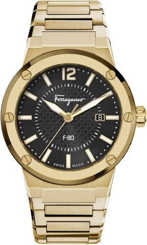 Buy Shop Salvatore Ferragamo F-80 Classic Black Dial Gold Steel Strap Watch for Men - SFHY00821 USA Online