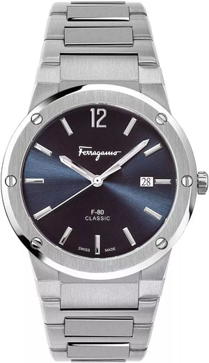 Buy Shop Salvatore Ferragamo F-80 Classic Black Dial Silver Steel Strap Watch for Men - SFDT00239 USA Online