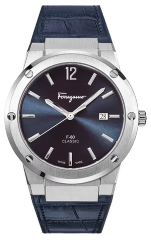 Buy Shop Salvatore Ferragamo F-80 Classic Blue Dial Blue Leather Strap Watch for Men - SFDT00719 USA Online