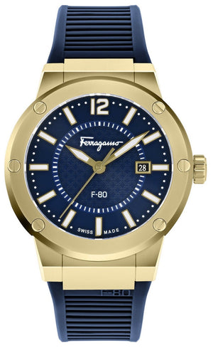 Buy Shop Salvatore Ferragamo F-80 Classic Blue Dial Blue Rubber Strap Watch for Men - SFHY02822 USA Online